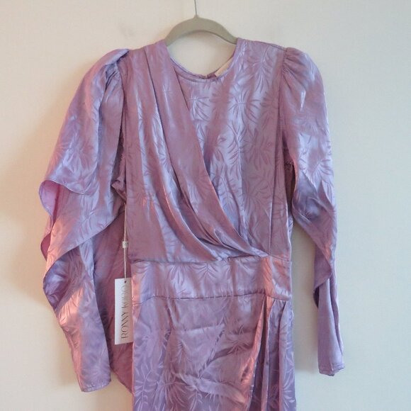 RONNY KOBO Jade Leaf Print Silk Blend Midi Dress in Lavender Purple XS NWT - Picture 7 of 16